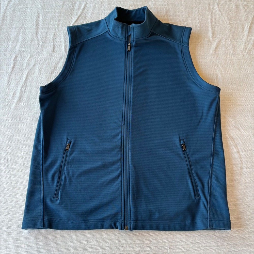 Adidas Golf Mens Full Zip Fleece Lined Vest Teal Blue Mock Neck Large RN88387